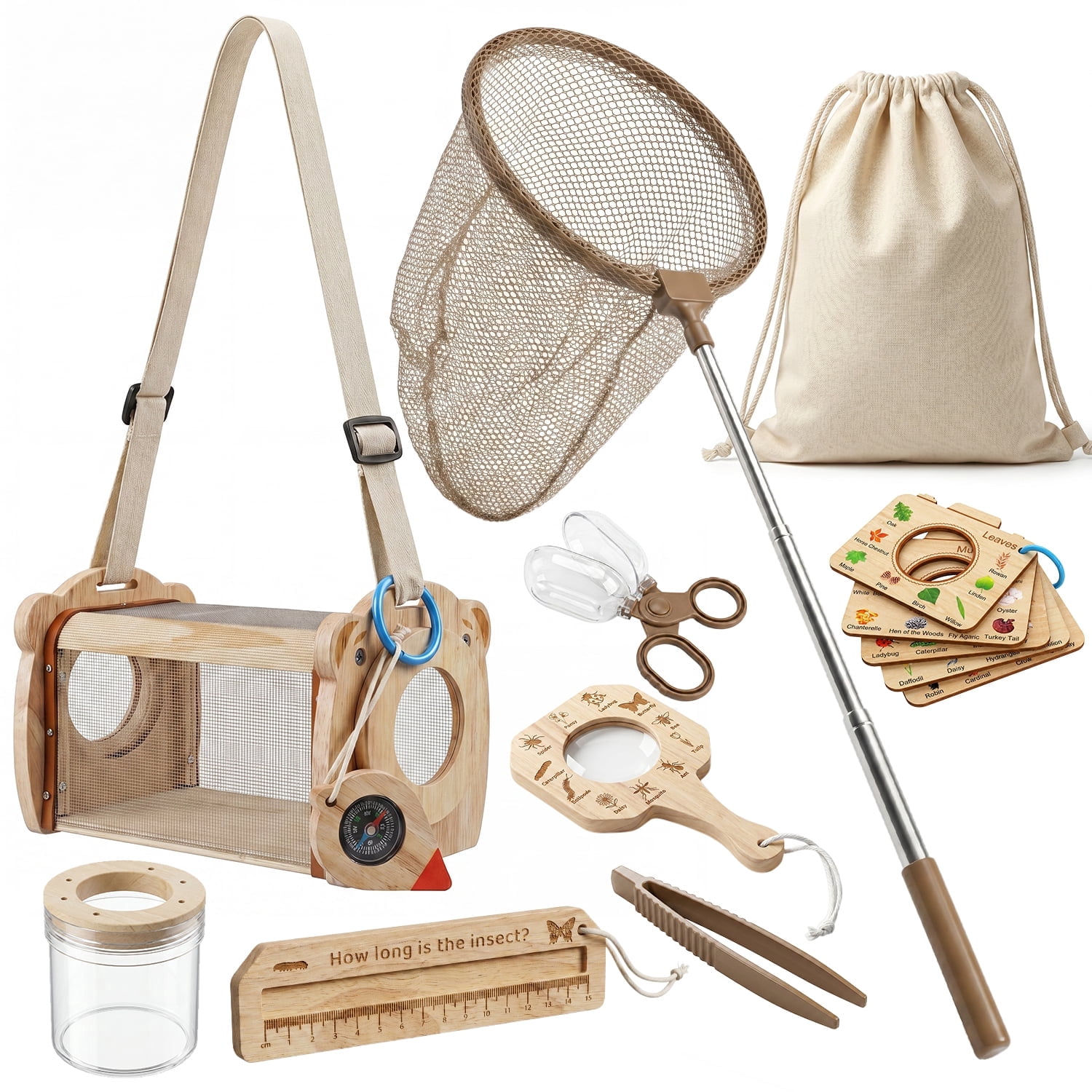 Outdoor Camping For Kids - Wooden Bug Catching Kit With Telescopic