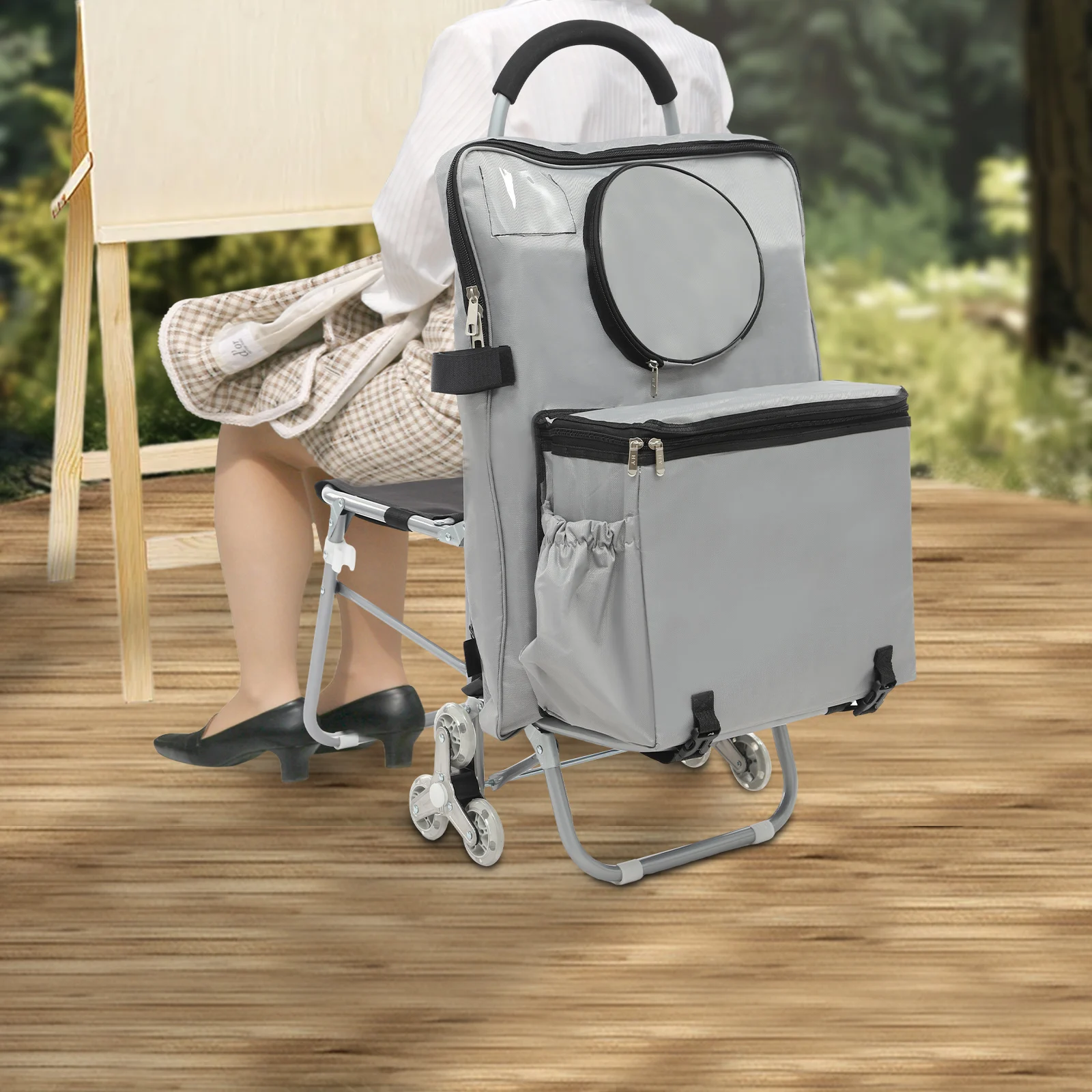 Folding Chair - Silver 16.93*36.61inch Rolling Art Cart Portable