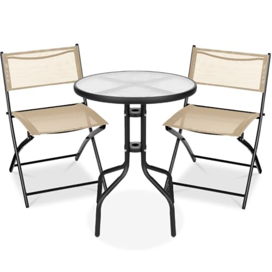 Folding Chair - 3-Piece Patio Bistro Dining Furniture Set