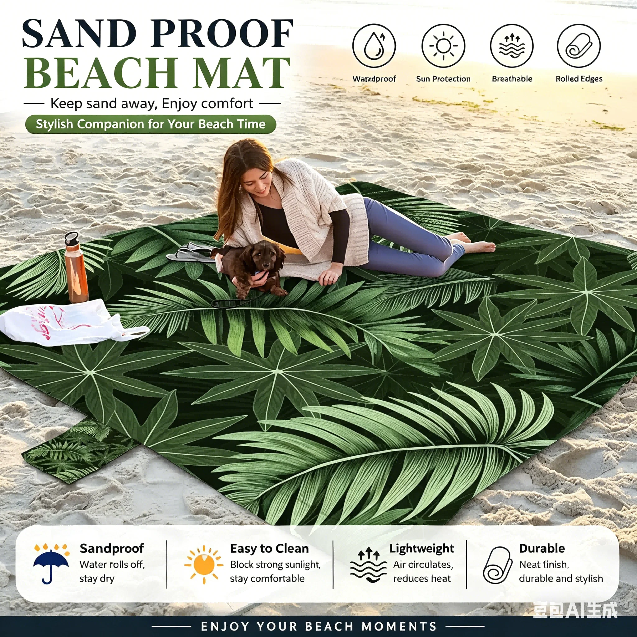 Outdoor Camping Mats Large - 200x240 Beach Mat Sandproof Waterproof Green