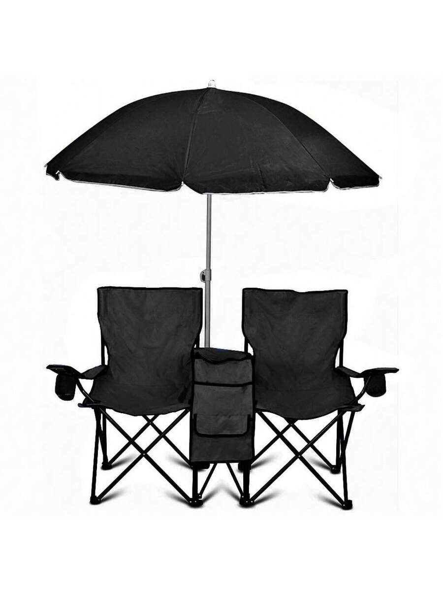 Outdoor Camping Umbrella - 2-Seat Folding Camp Chair With Umbrella,