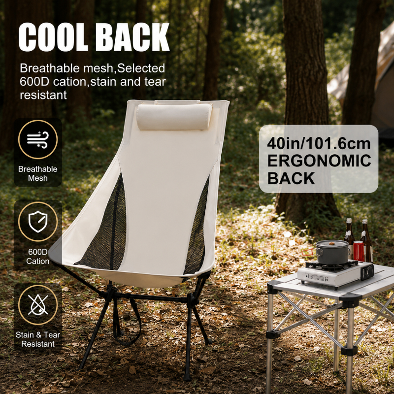 Outdoor Camping Table And Chairs - Portable Folding Camping Chair with Headrest,