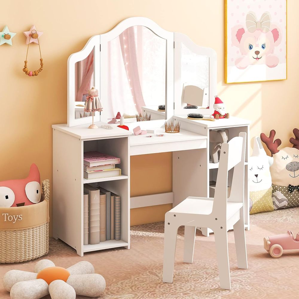 Folding Chair - White Wooden Toddler Vanity Set with