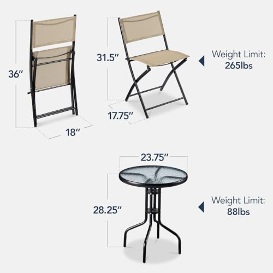 3-Piece Patio Bistro Dining Fu – обзор и цена Folding Chair
